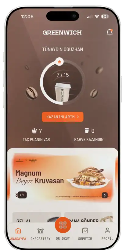 Mutlukent 8 Greenwich uygulaması ana ekranı — Taç Puanı