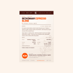 Greenwich Coffee Beckenham Espresso Blend paket etiketi, kahve detaylarıyla.