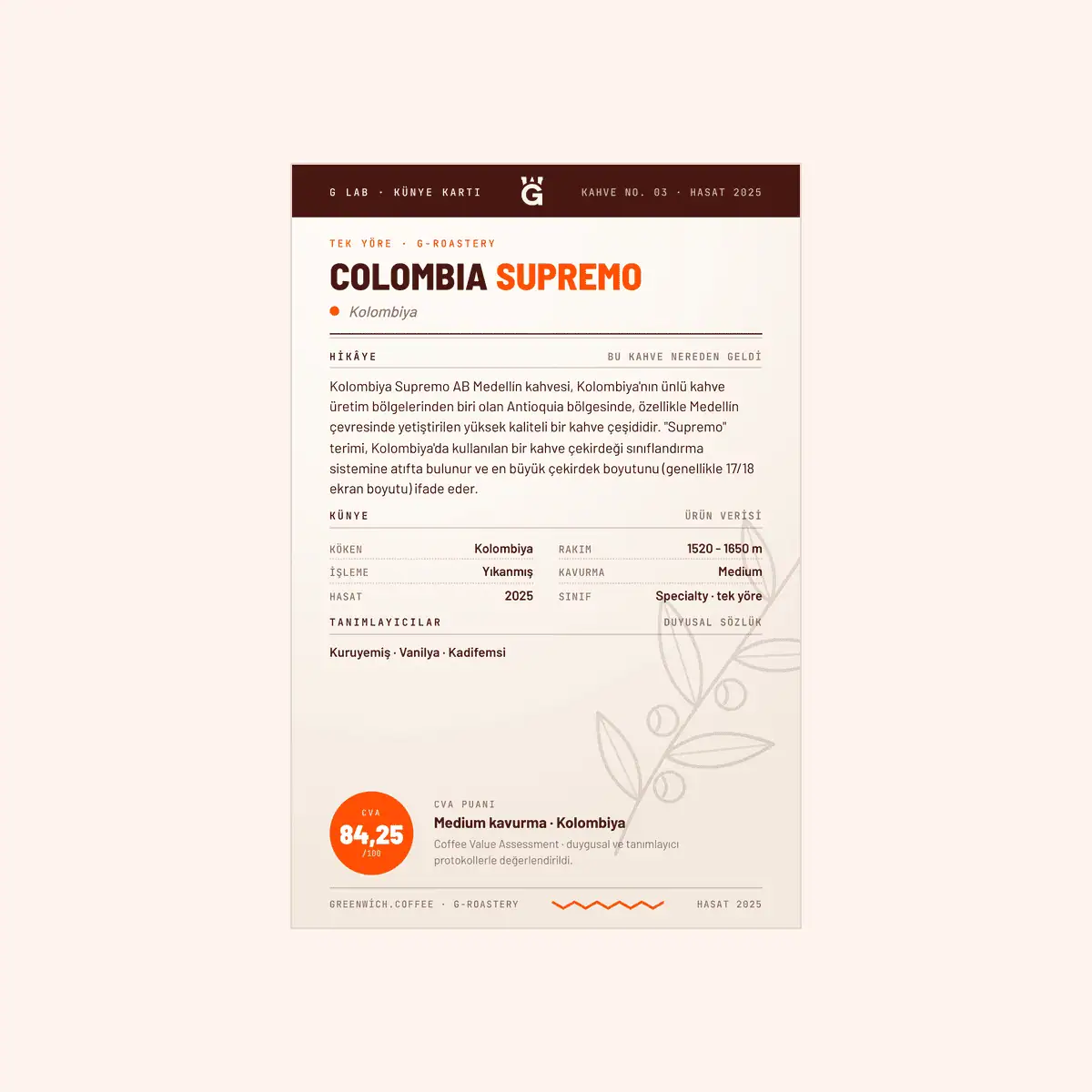 Greenwich Coffee Colombia Supremo kahvesi, taze ve kaliteli kahve seçimi.