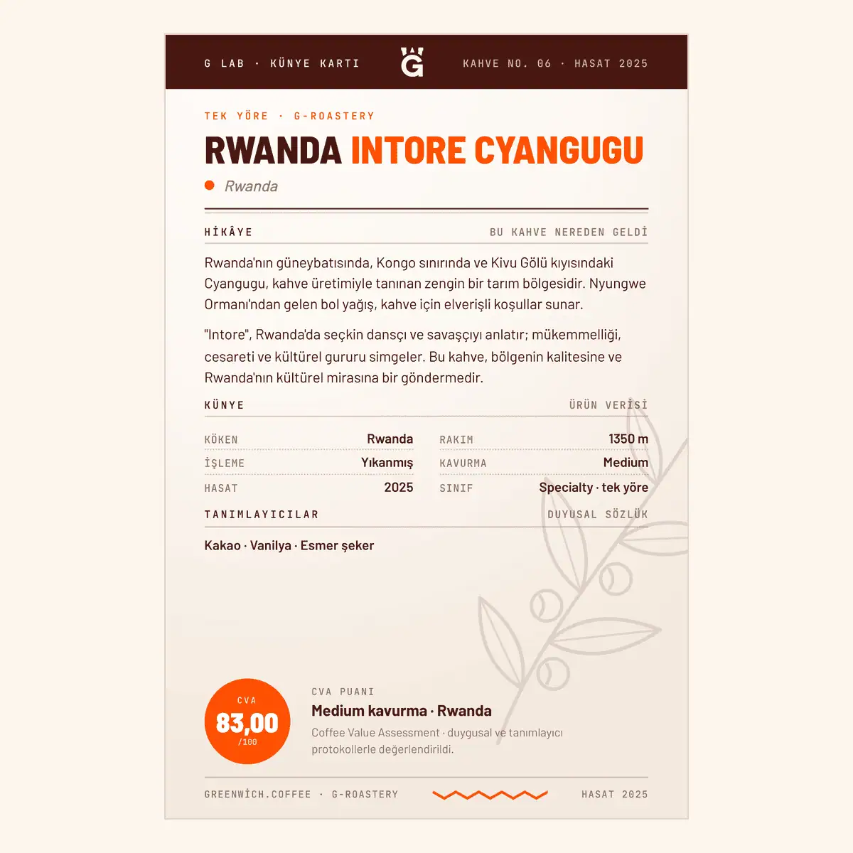 Greenwich Coffee Rwanda Intore Çaygungu, kahve ve kahve üretimi detayları.